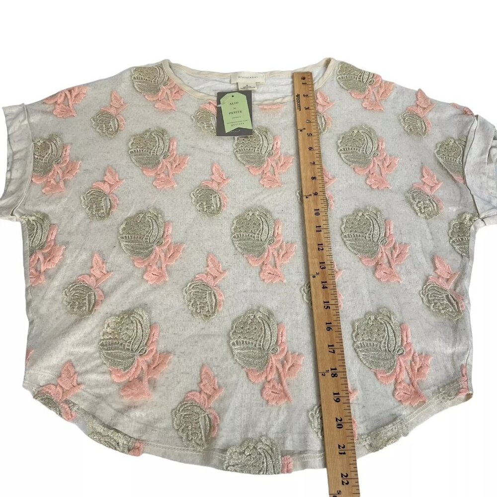 NWT Brand label Womens Beige Cap Sleeve Floral Embroidered Blouse Top Size Small - Picture 11 of 12